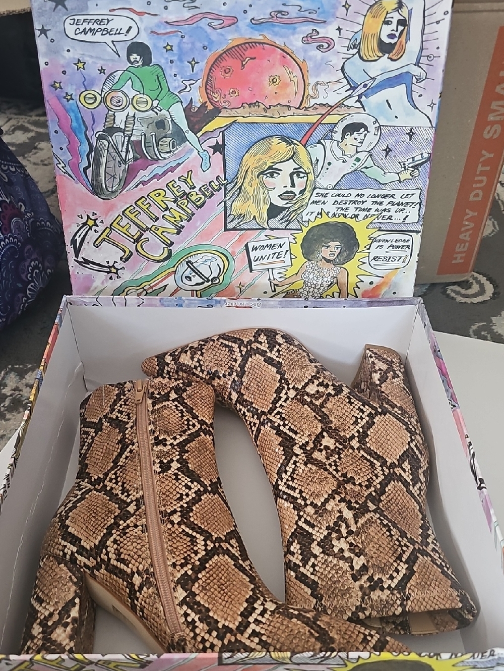 Jeffery Campbell Dormant Siren-3 Beige Snake Boots Sz 8